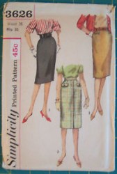 3626 1951 ONE YARD SLIM SKIRT POCKET OR NOT PATTERN 25'' WST